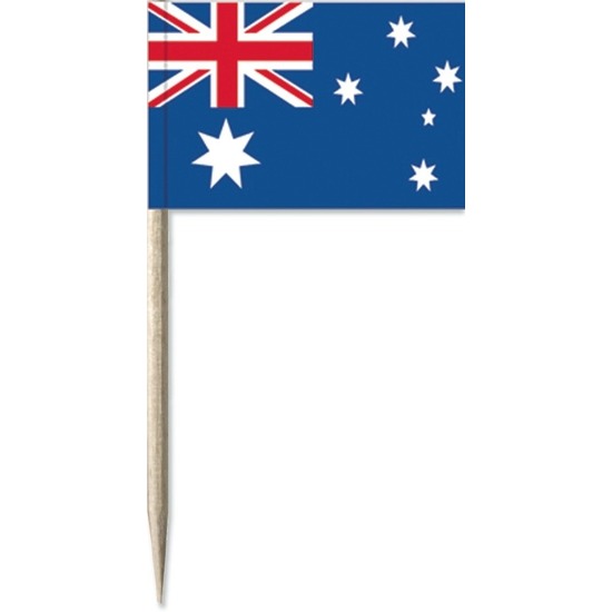 100x Cocktailprikkers Australi? 8 cm vlaggetje landen decoratie