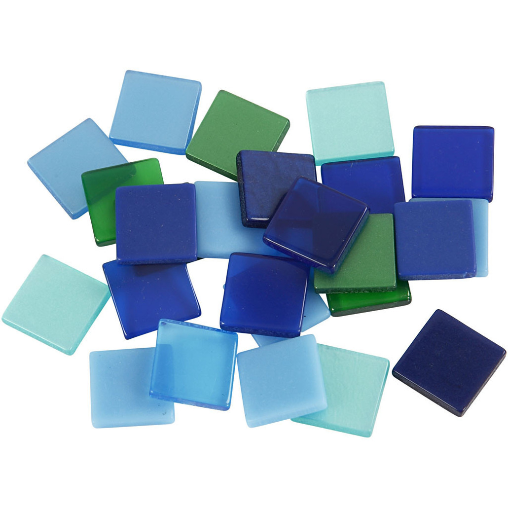 100x Mozaiek tegels kunsthars groen-blauw 10 x 10 mm