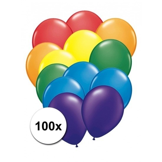 100x Regenboog kleuren ballonnen