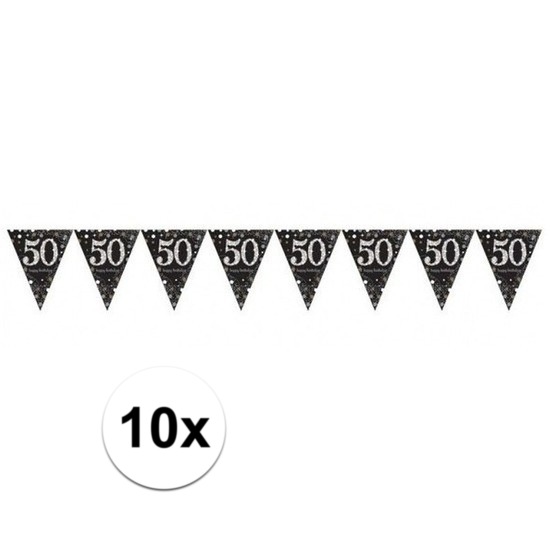 10x 50 jaar vlaggenlijn zwart 4 meter