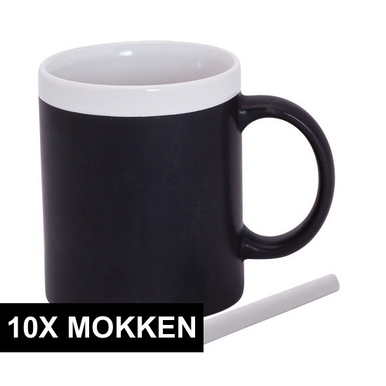10x Krijt mokken in het wit beschrijfbare koffie-thee mok