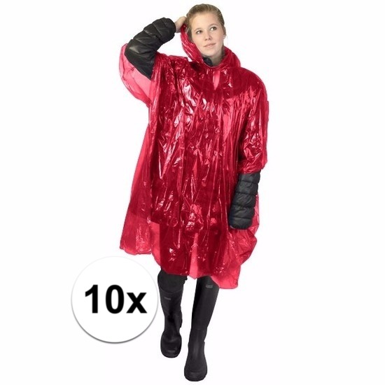 10x wegwerp regenponcho rood