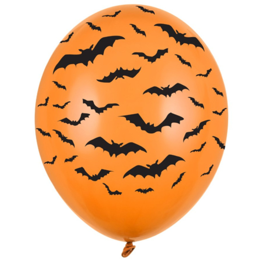 12x Oranje-zwarte Halloween ballonnen 30 cm met vleermuizen prin