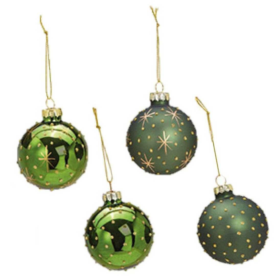 12x stuks luxe gedecoreerde glazen kerstballen groen 6 cm