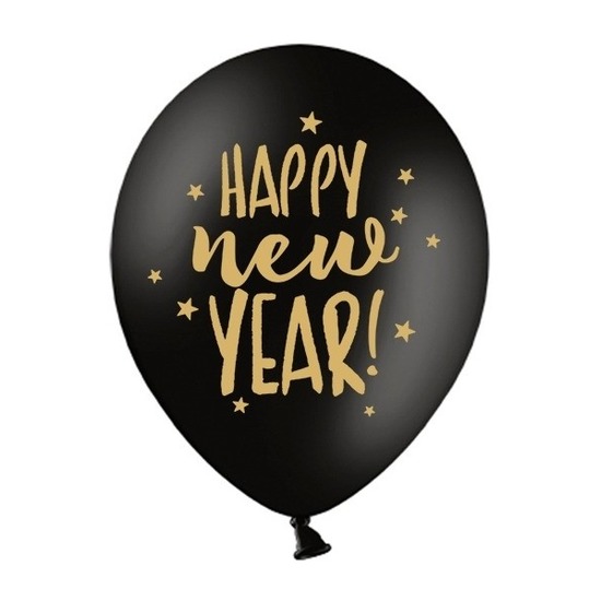 12x Zwarte Happy New Year ballonnen sterren nieuwjaar