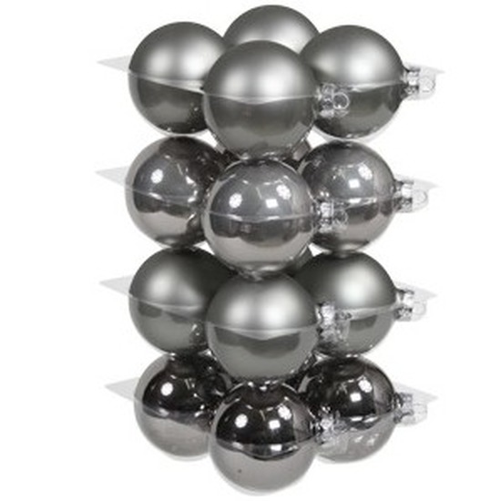 16x Titanium grijze glazen kerstballen 8 cm mat-glans