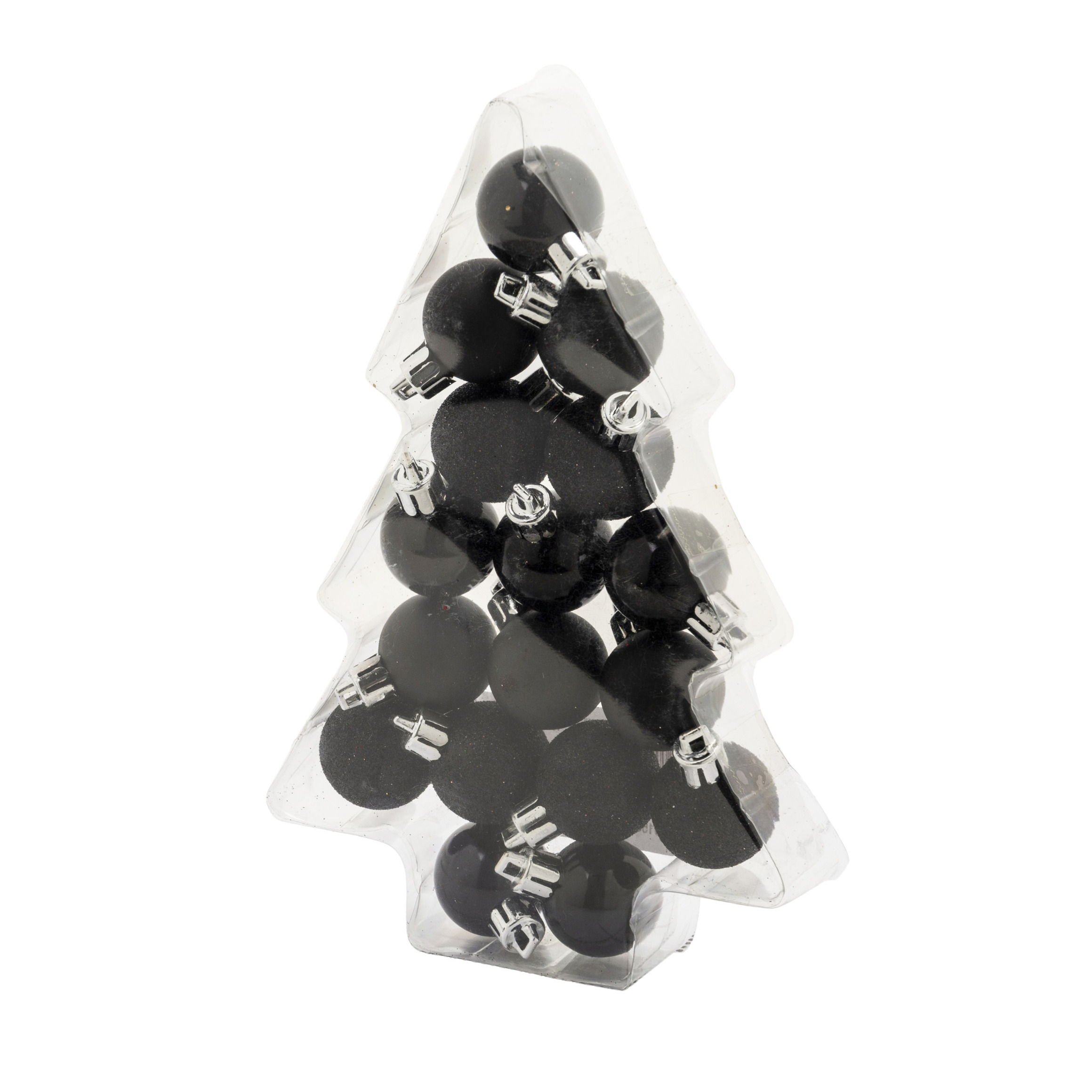 17x stuks kleine kunststof kerstballen zwart 3 cm mat-glans-glitter