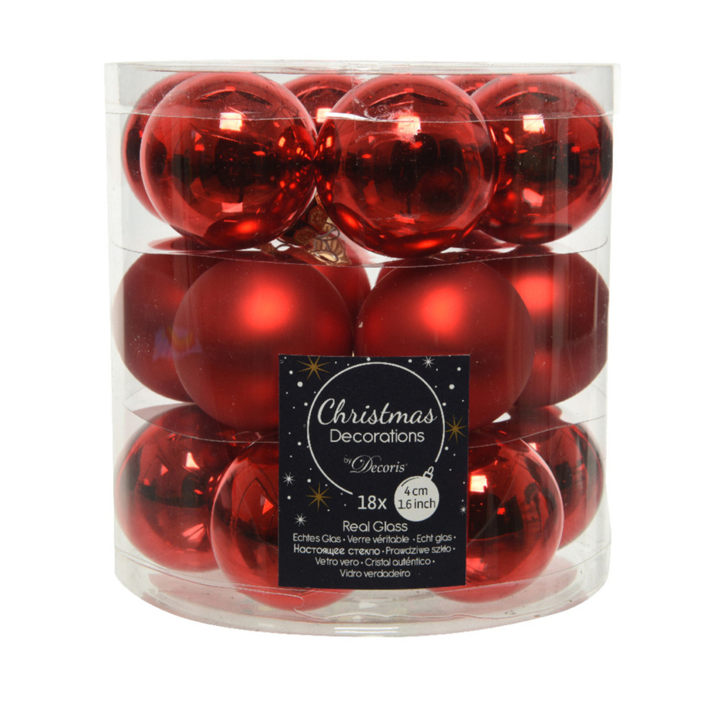 18x stuks kleine glazen kerstballen rood 4 cm mat-glans
