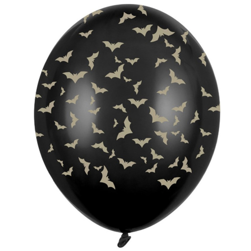 18x Zwart-gouden Halloween ballonnen 30 cm met vleermuizen print
