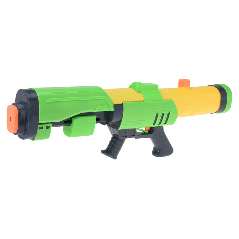 1x Mega waterpistolen/waterpistool met pomp groen/geel van 63 cm kinderspeelgoed