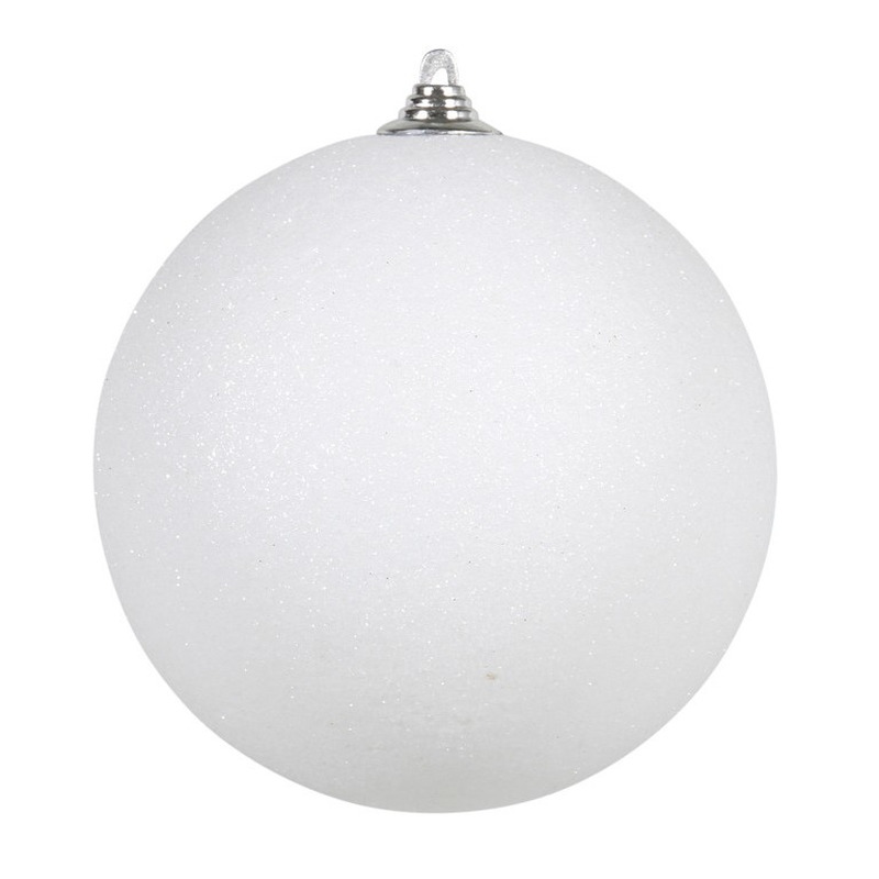 1x Witte grote kerstbal met glitter kunststof 13,5 cm