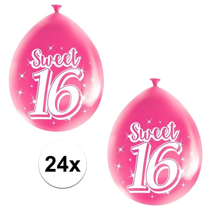 24x Roze Sweet 16 verjaardag ballonnen