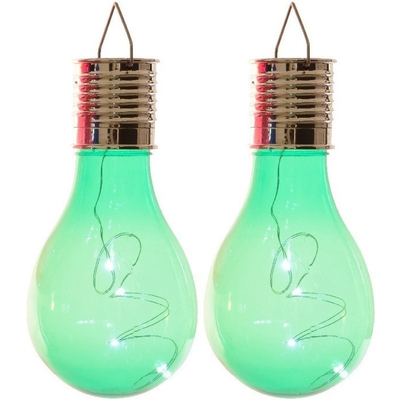 2x Buiten LED groene lampbolletjes solar verlichting 14 cm