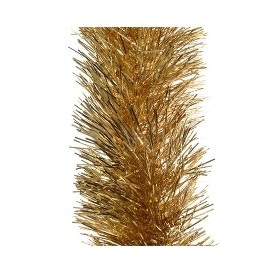 2x Gouden kerstslingers 10 cm breed x 270 cm kerstboomversiering