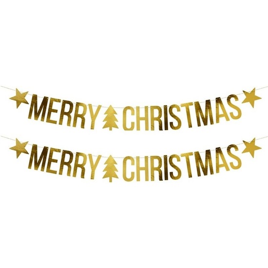 2x Gouden Merry Christmas DIY Kerst banners slingers 20 x 175 cm