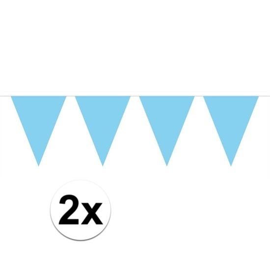 2x Mini vlaggenlijn-slinger versiering baby blauw