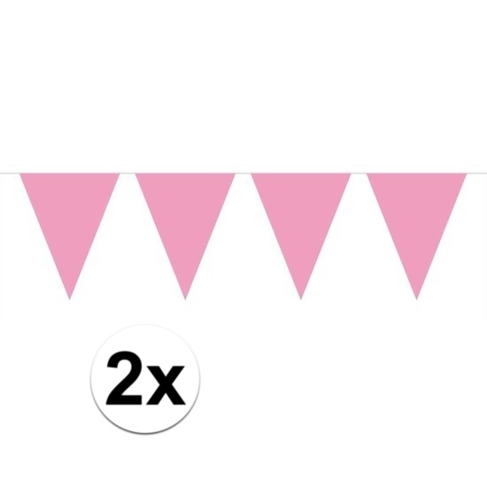 2x Mini vlaggenlijn-slinger versiering baby roze