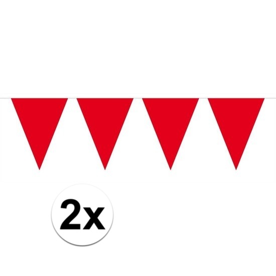 2x Mini vlaggenlijn-slinger versiering rood