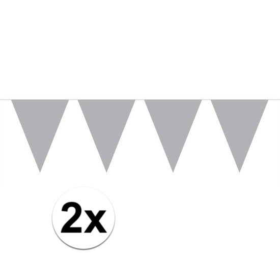 2x Mini vlaggenlijn-slinger zilver 300 cm
