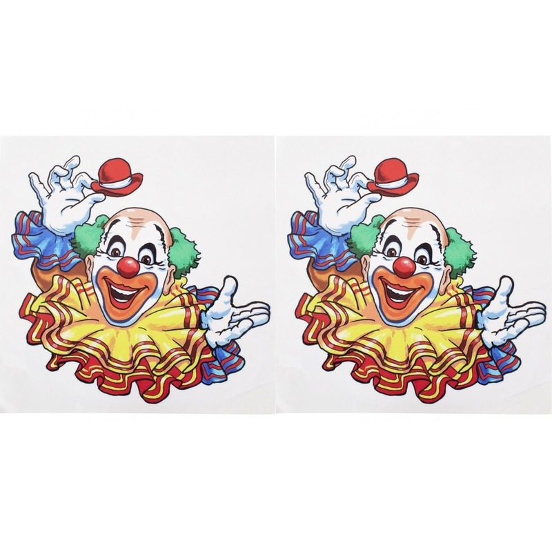 2x Raamstickers lachende clown 35 x 40 cm carnaval
