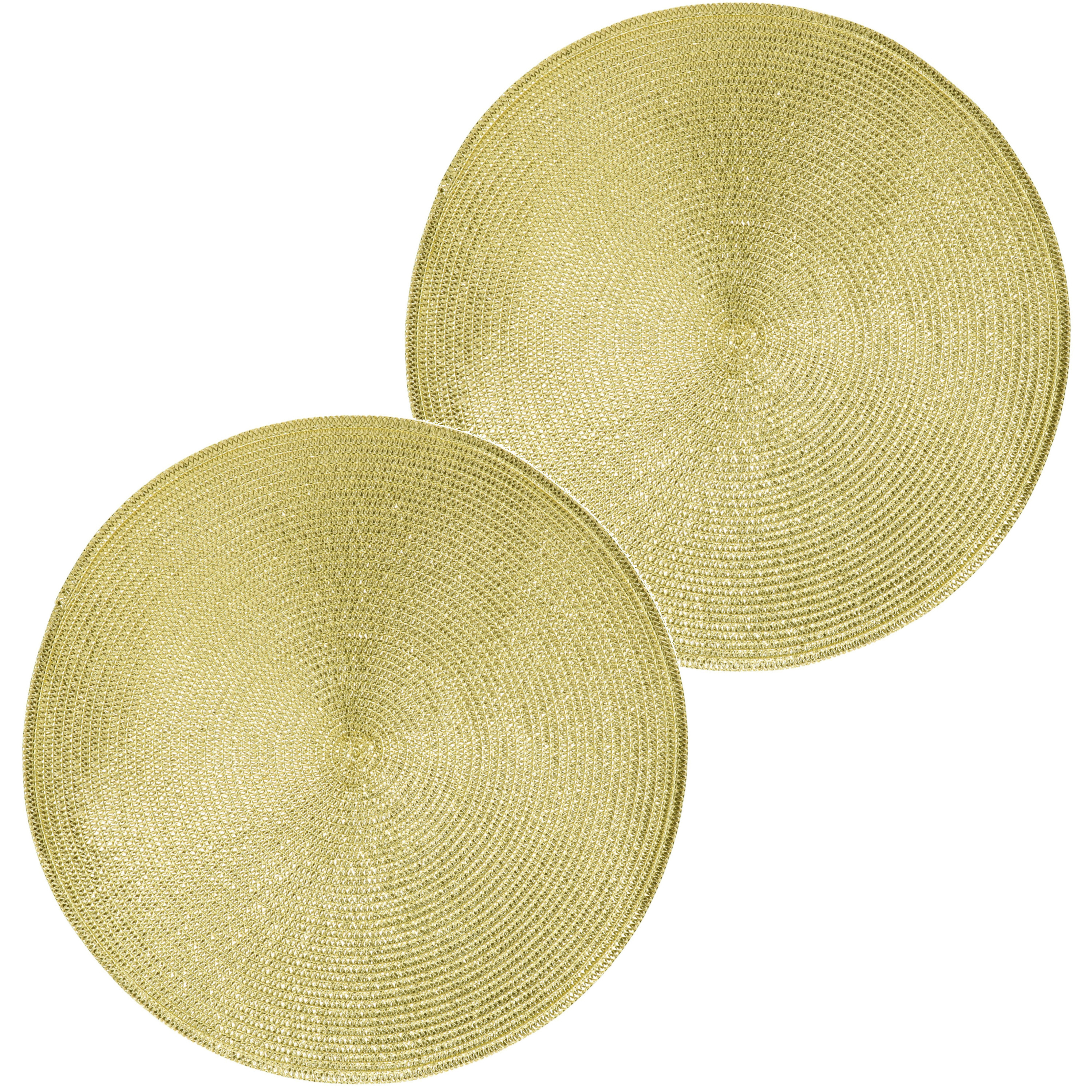 2x Ronde placemats glimmend goud 38 cm geweven/gevlochten