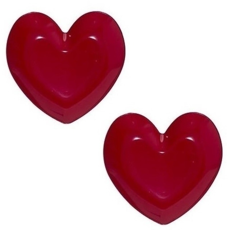 2x Rood hart plastic borden/schalen 25 cm