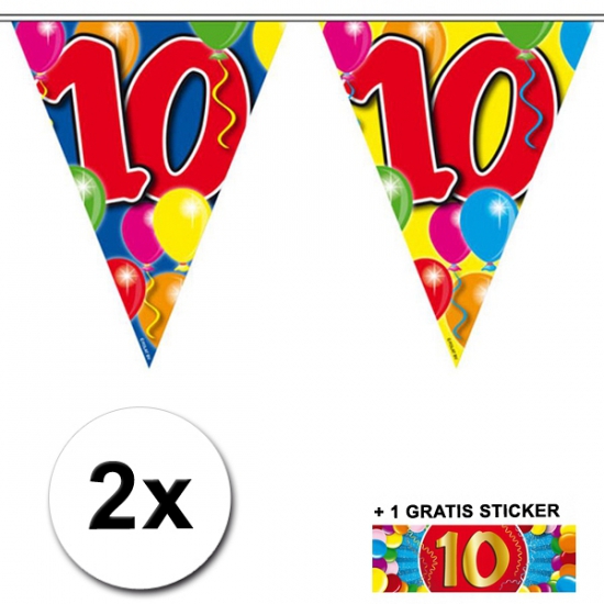 2x vlaggenlijn 10 jaar met gratis sticker