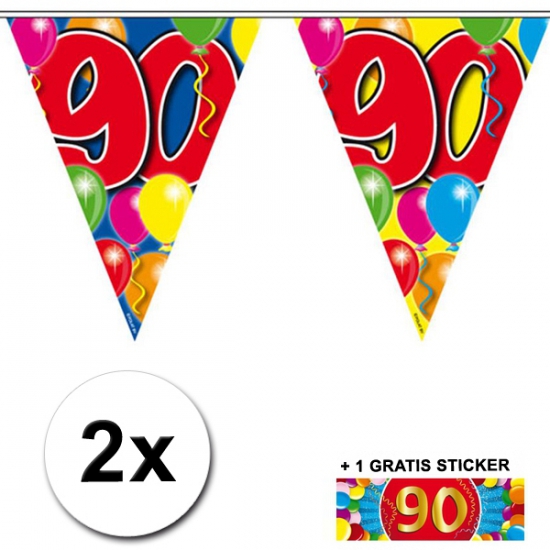 2x vlaggenlijn 90 jaar met gratis sticker