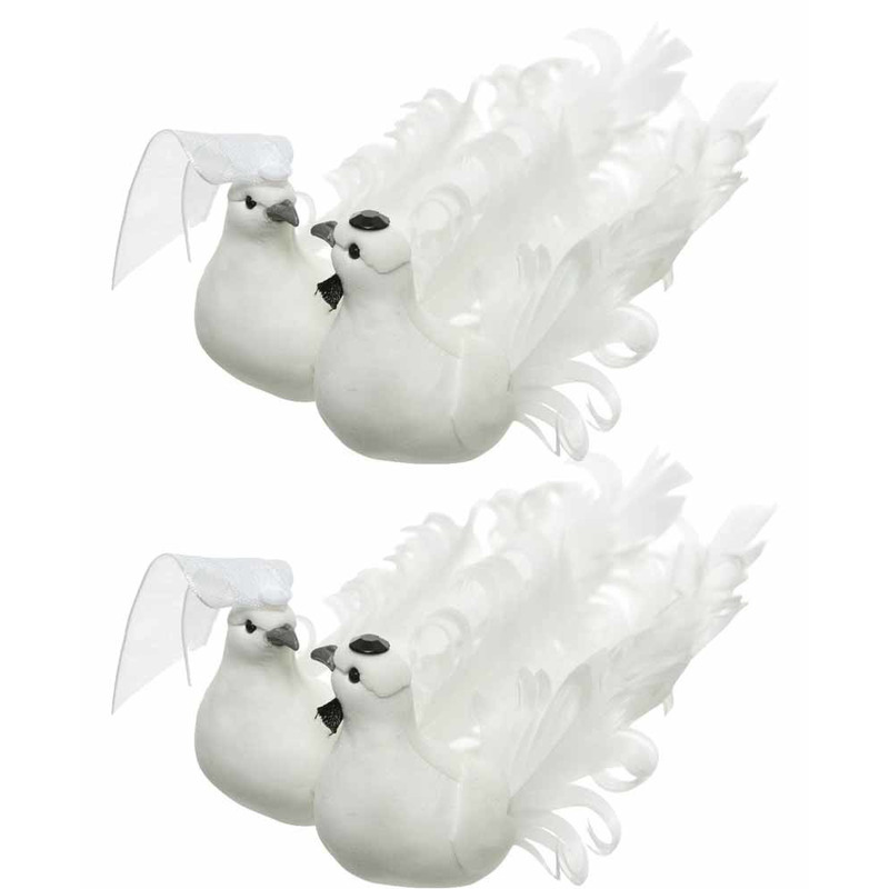 2x Witte duiven vogels trouwpaar decoratie 16 cm op clip
