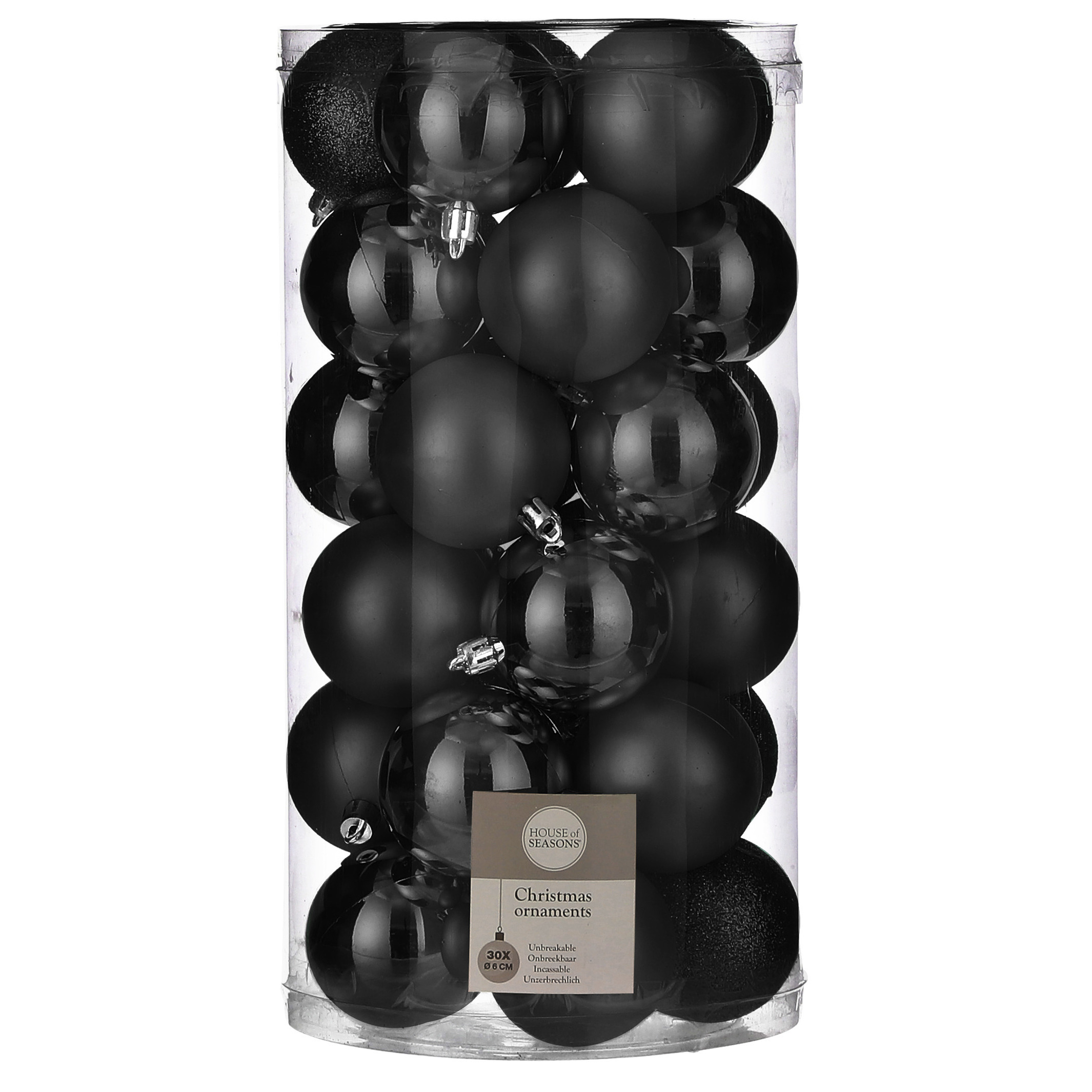 30x stuks kunststof kerstballen zwart 6 cm