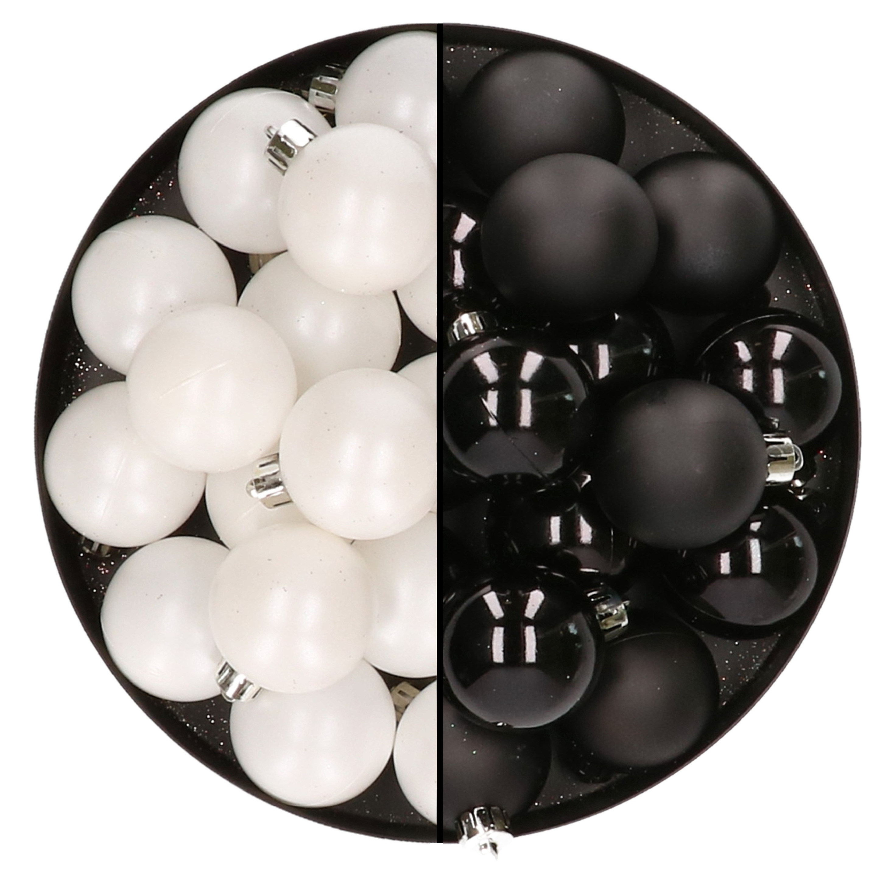 32x stuks kunststof kerstballen mix van wit en zwart 4 cm