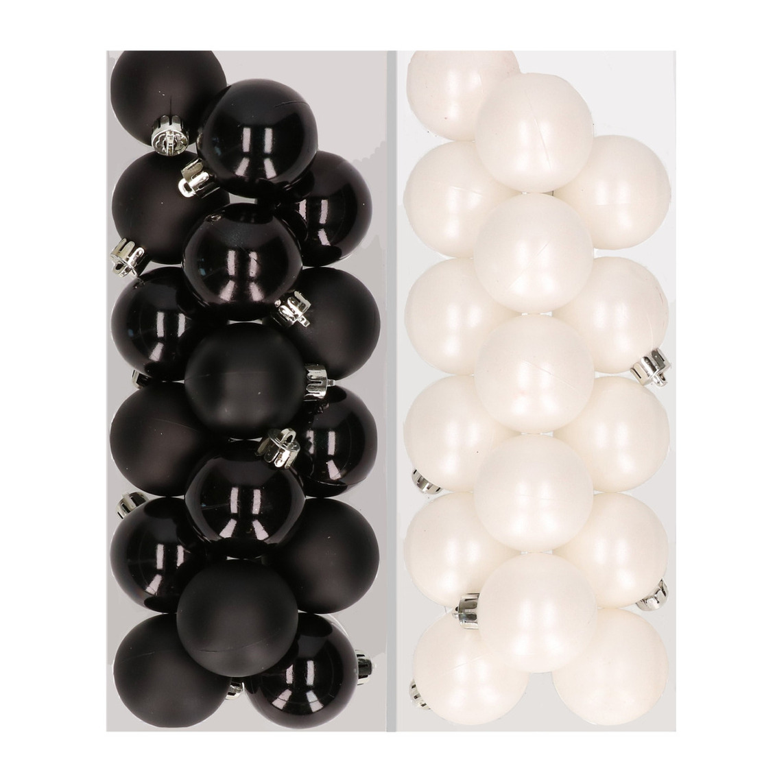 32x stuks kunststof kerstballen mix van zwart en wit 4 cm