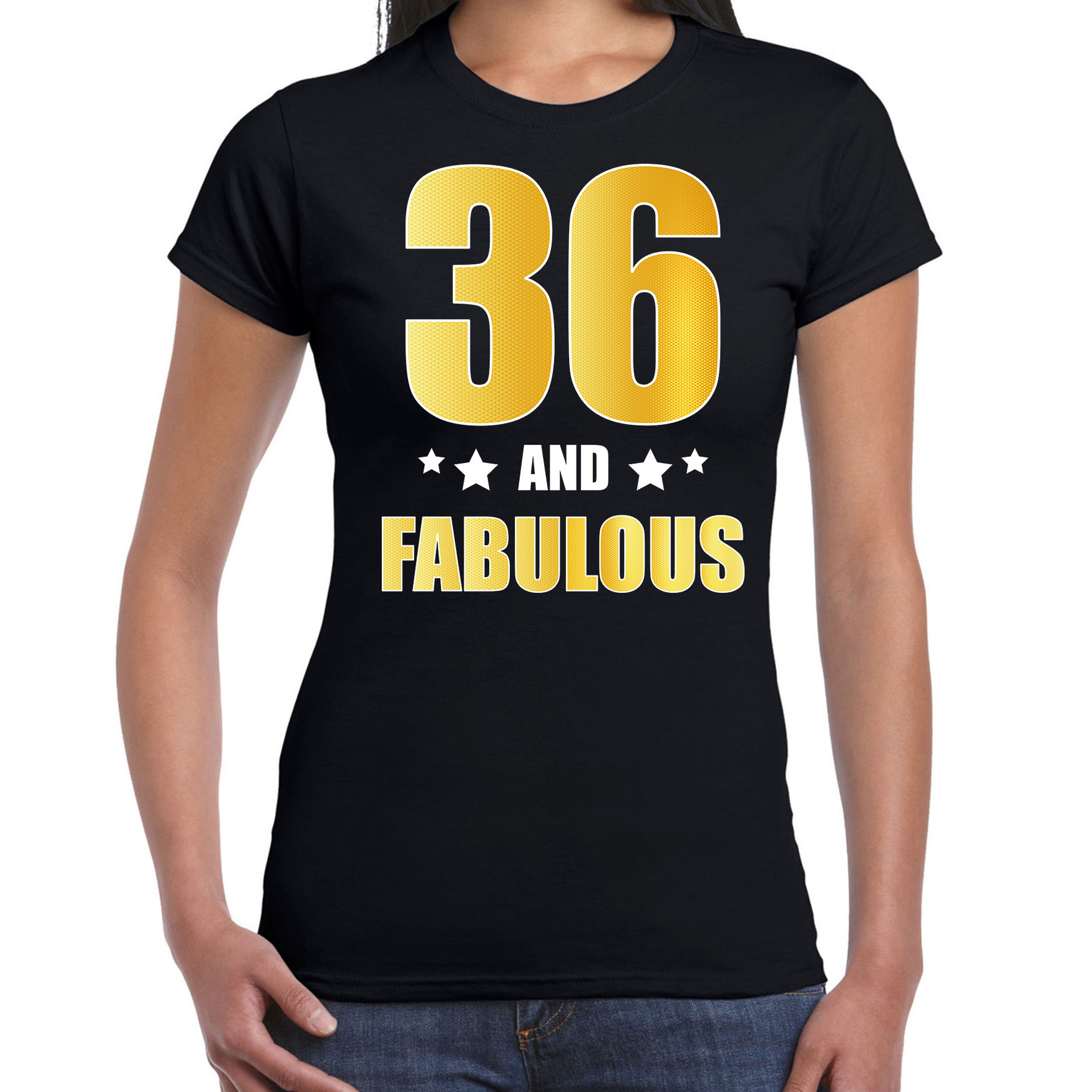 36 and fabulous verjaardag cadeau t-shirt-shirt goud 36 jaar zwart voor dames