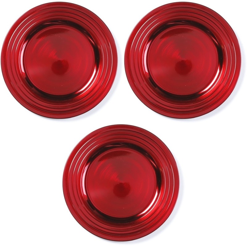 3x Kaarsenborden/plateaus rood 33 cm rond