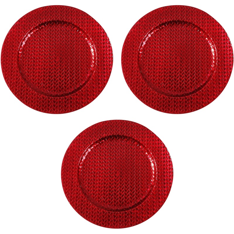 3x Kaarsenborden/plateaus rood vlechtpatroon 33 cm rond