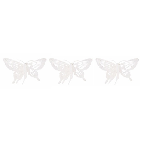 3x Kerst decoratie vlinders wit 15 x 11 cm