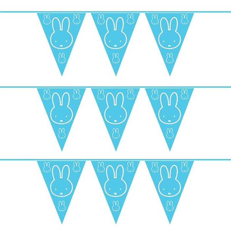 3x stuks blauwe Nijntje thema geboorte vlaggenlijn van 6 meter