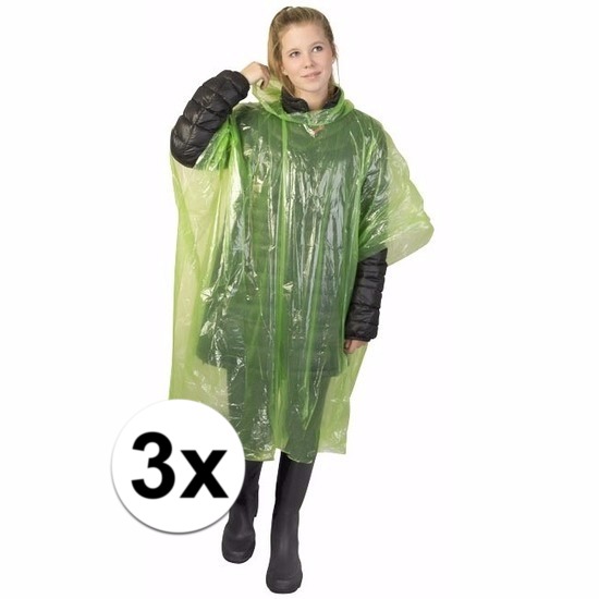 3x wegwerp regenponcho groen