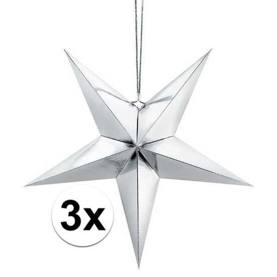 3x Zilveren sterren 30 cm Kerst decoratie-versiering