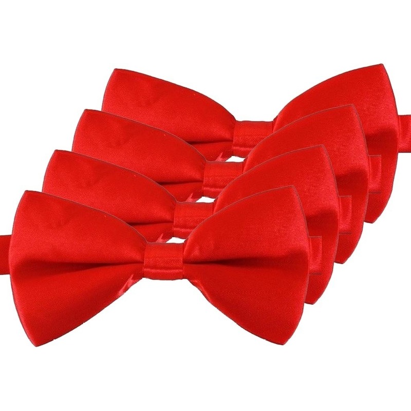 4x Rode verkleed vlinderstrikjes 12 cm voor dames/heren