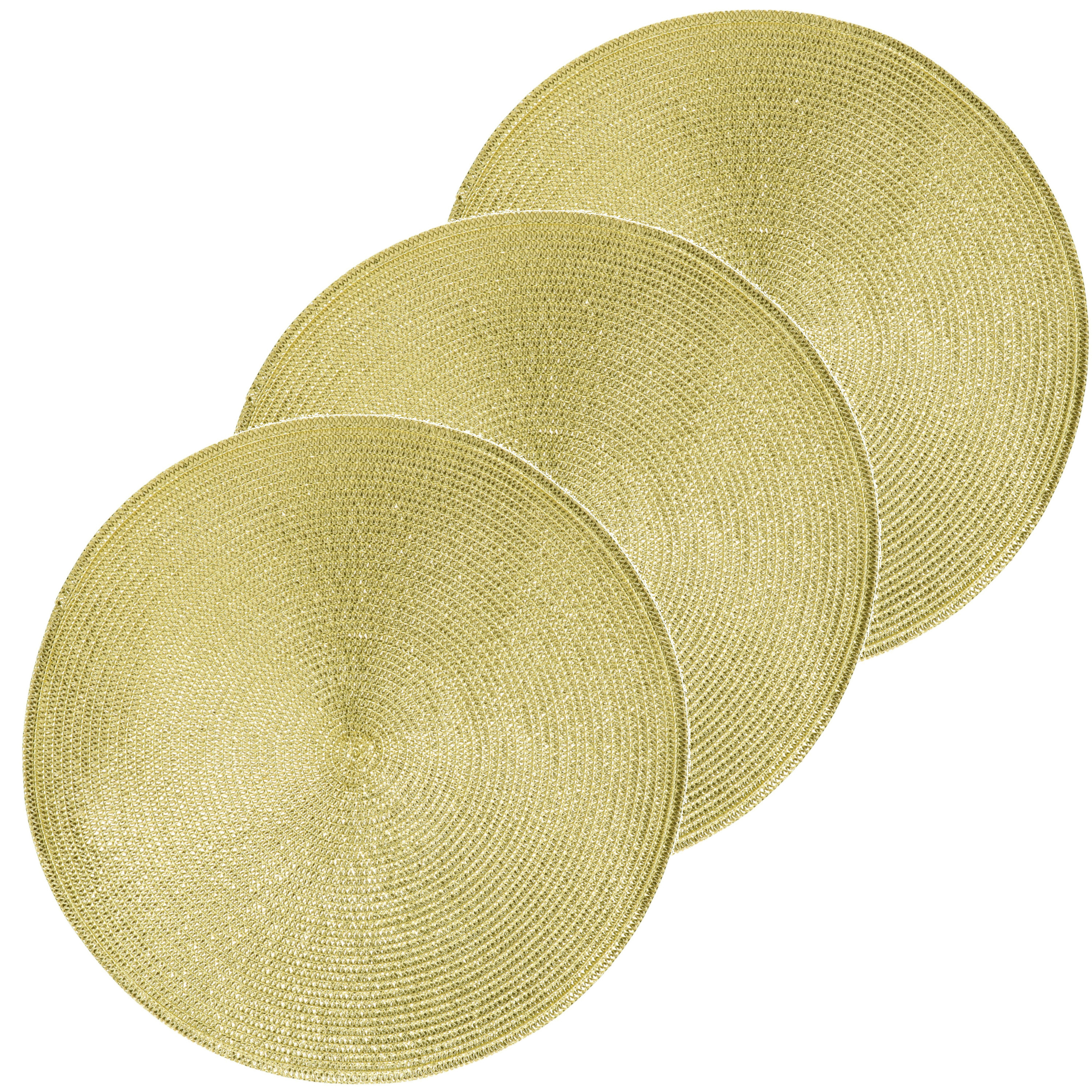 4x Ronde placemats glimmend goud 38 cm geweven/gevlochten