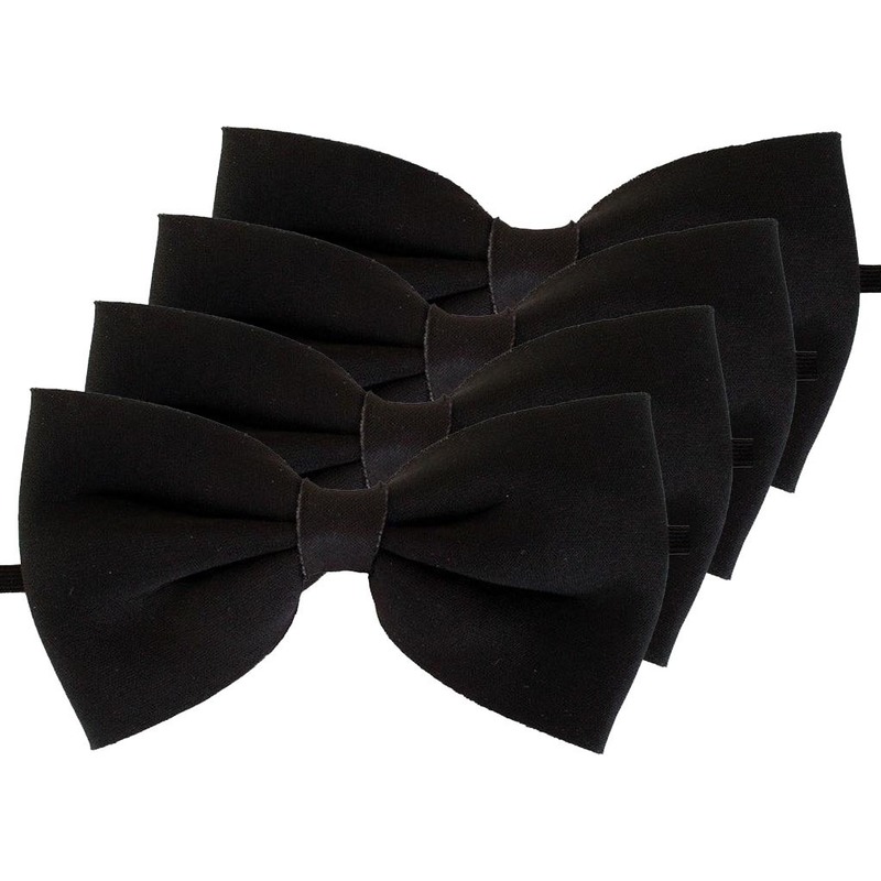 4x Zwarte verkleed vlinderstrikjes 13 cm voor dames/heren