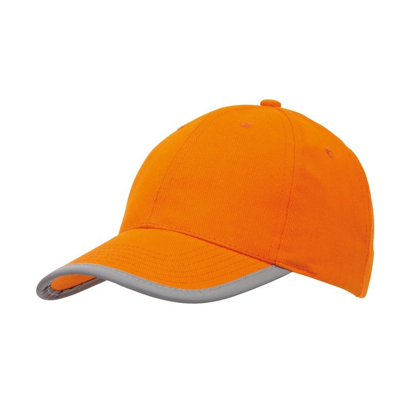 5-panel baseballcap oranje met reflecterende rand voor volwassenen
