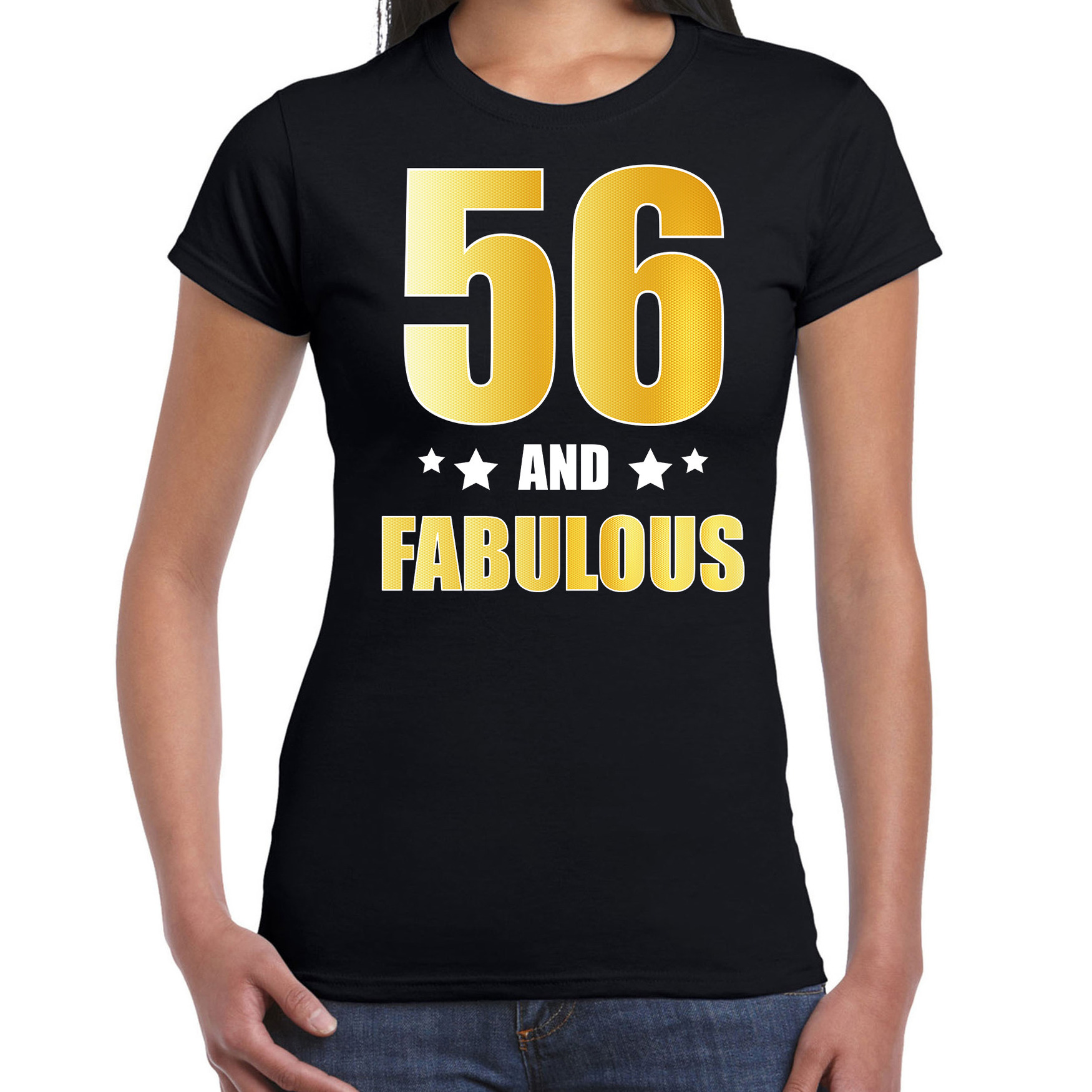 56 and fabulous verjaardag cadeau t-shirt-shirt goud 56 jaar zwart voor dames