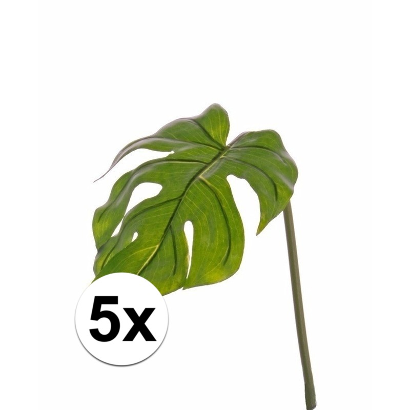 5x stuks kunstplant Monstera bladgroen takken 55 cm