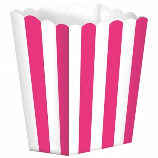 5x stuks Popcorn-snoep bakjes fuchsia roze-wit
