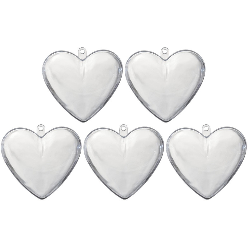 5x Transparant kunststof hart 6 cm decoratie/hobbymateriaal