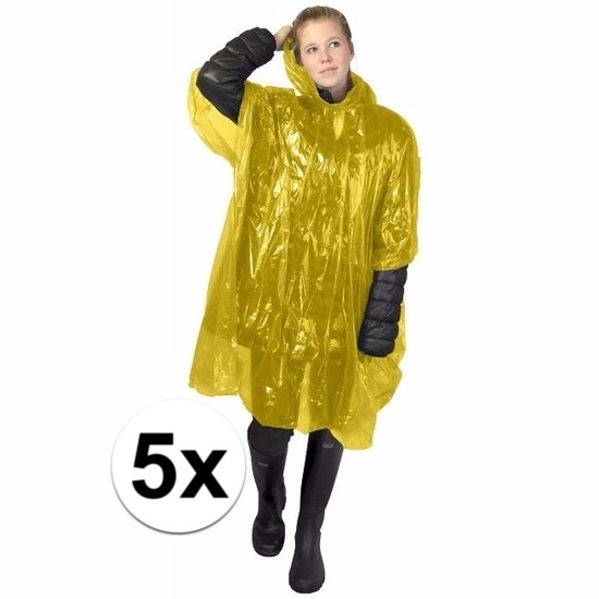 5x wegwerp regenponcho geel