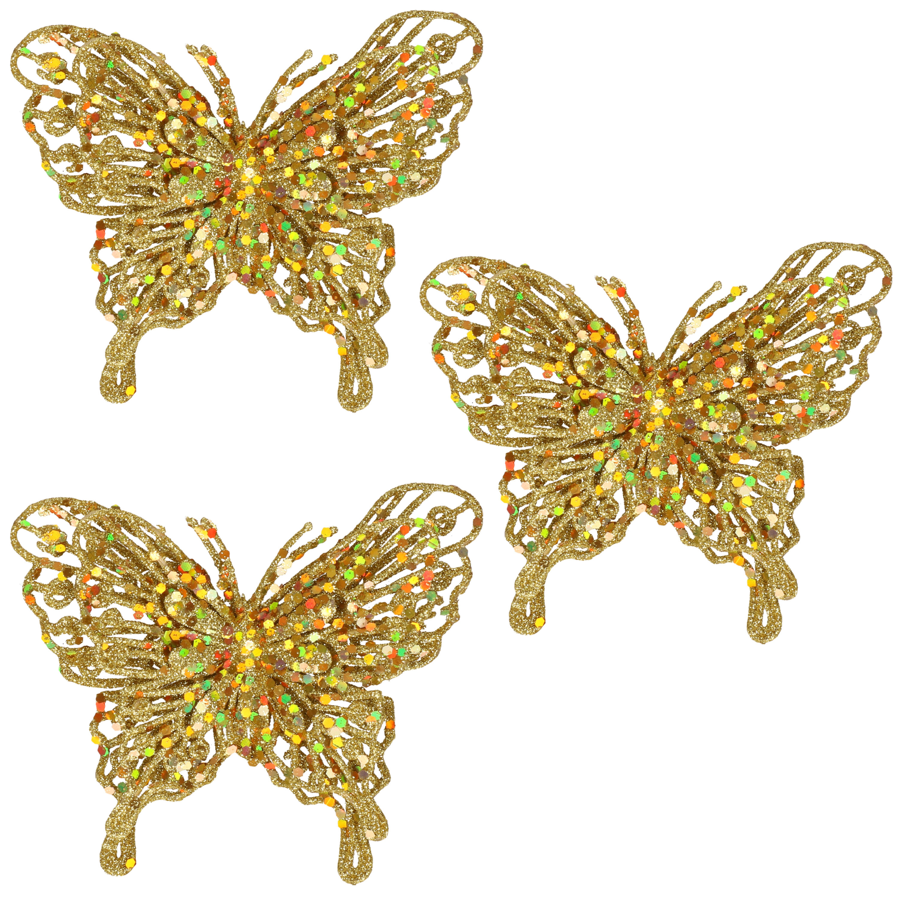 6x Kerst decoratie vlinders goud 12 x 11 cm