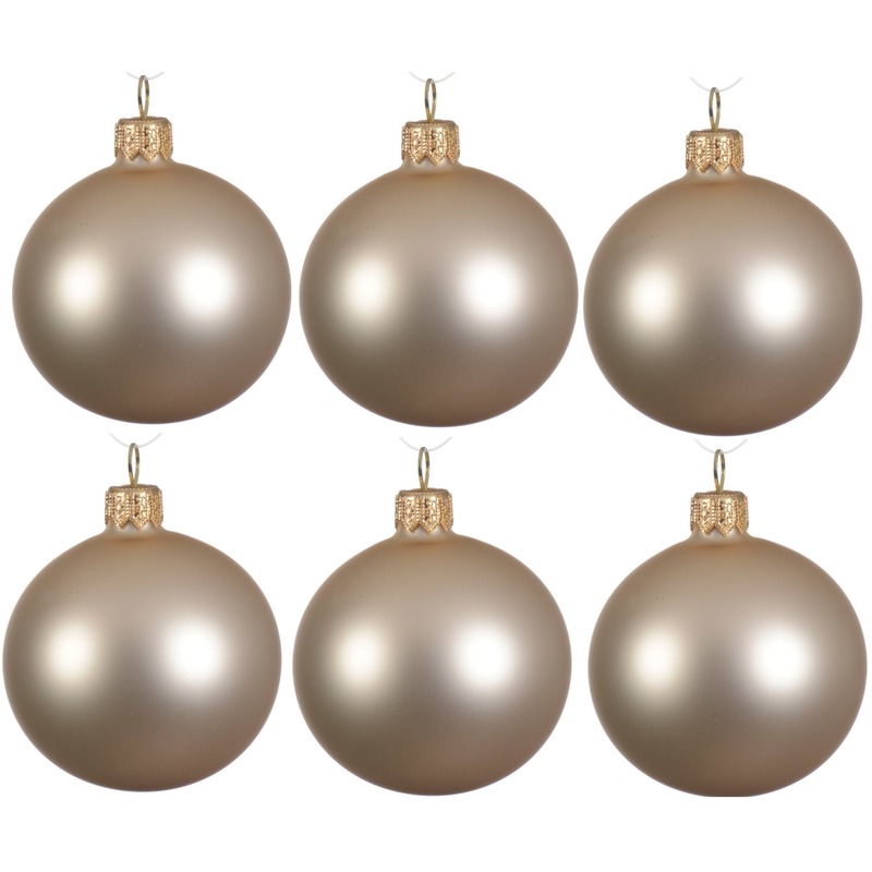 6x Licht parel-champagne glazen kerstballen 8 cm mat